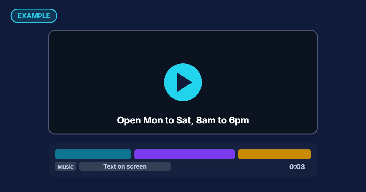 Example eight-second video clip for a garage, with text on screen and music on a timeline