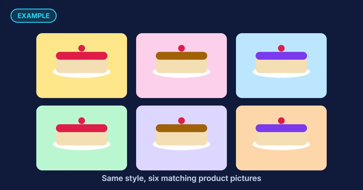 Example set of six matching product pictures for a small bakery